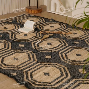 Beige With Black Design Jute And Cotton Kilim Premium Flatweave Scandinavian Rug