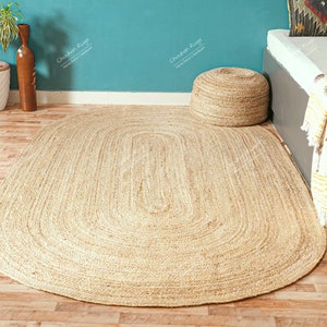 Eco-Friendly Oval Jute Rug Handmade Beige Accent Rug for Rustic & Modern Homes