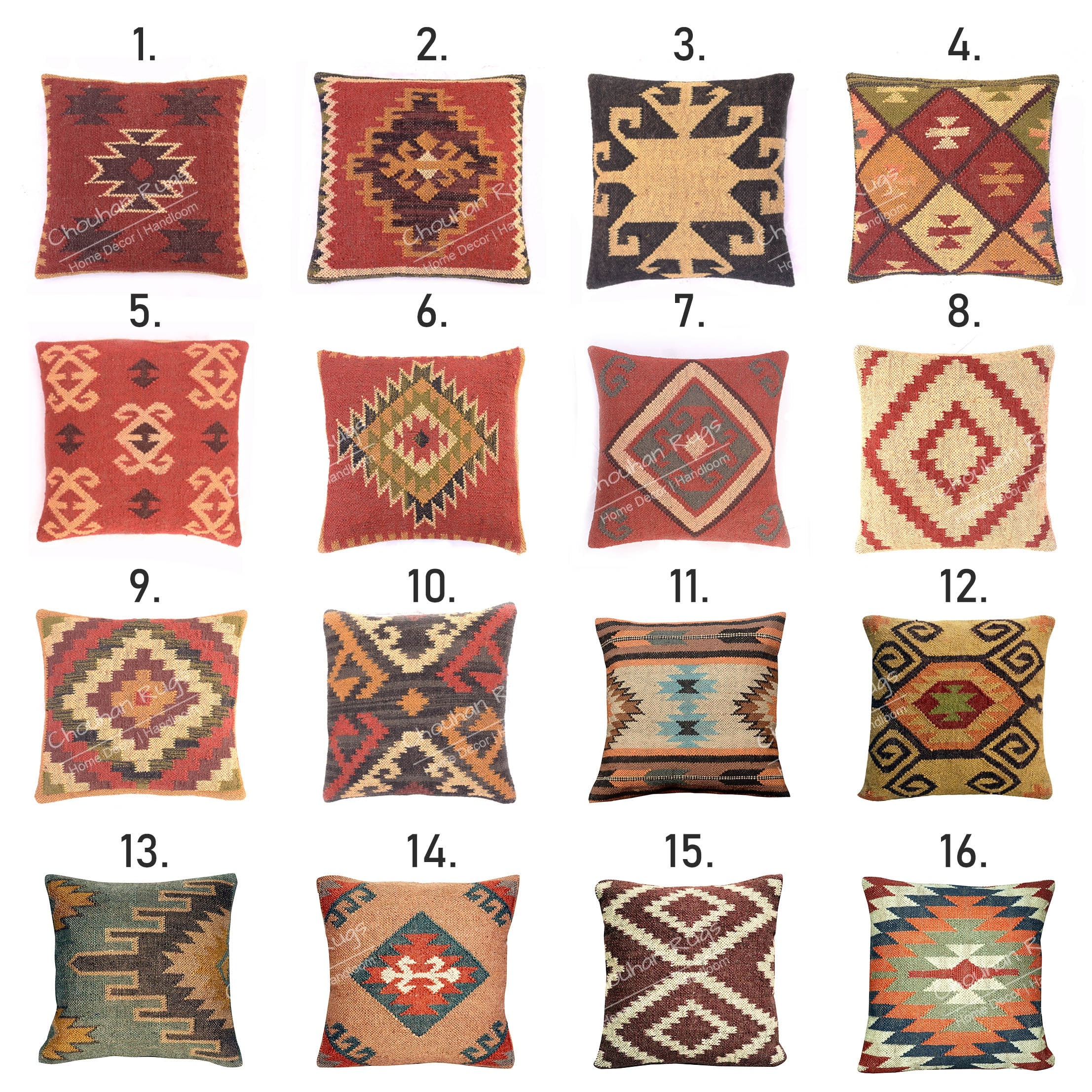 Wool Jute Cushion Covers Free Shipping 18x18 Inches Decorative Jute Pillow Cases Hand loomed Indian Pillows Covers Custom Cushion Covers