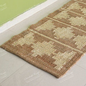 Custom Size Hand Woven Beige With Off White Design Jute Hemp Runner Rug Indian Handmade Handwoven Area Rugs Stairs Runner Living Room Hemp