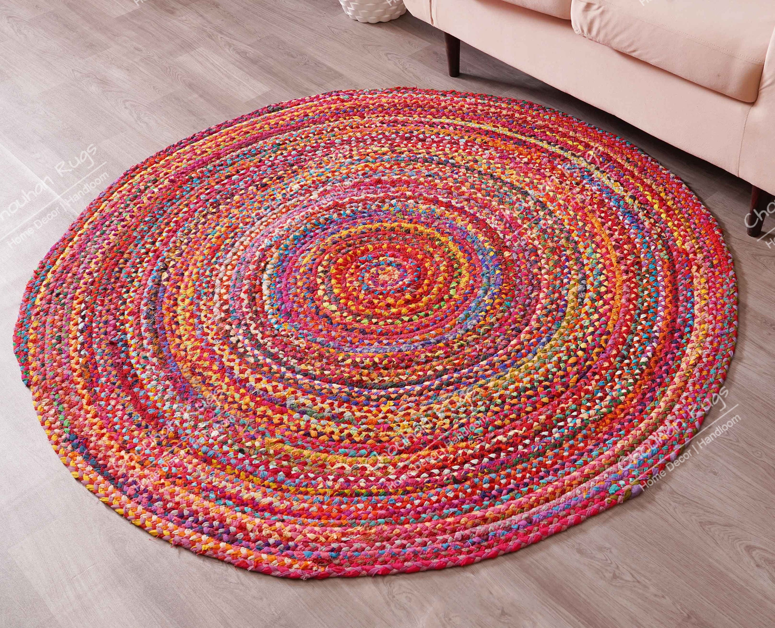 Tappeto ovale in cotone intrecciato fatto a mano, multi cotone, stile chindi bohémien, colorato, morbido, reversibile, per interni ed esterni, camera da letto, ufficio, casa, cucina, soggiorno