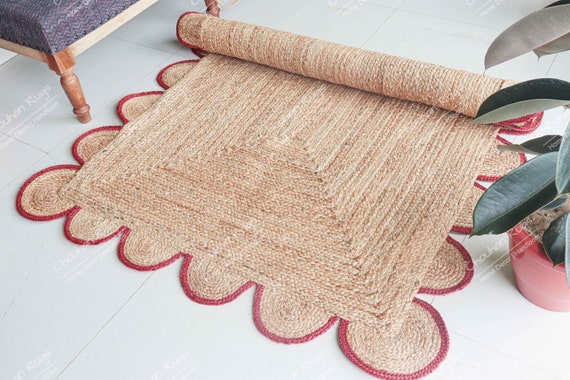Tappeto rettangolare in iuta naturale intrecciato a mano smerlato con bordo  colorato, tappeto d'area, tappeto di dimensioni personalizzate, tappeto  Boho, tappeto decorativo, tappeto turco -  Italia