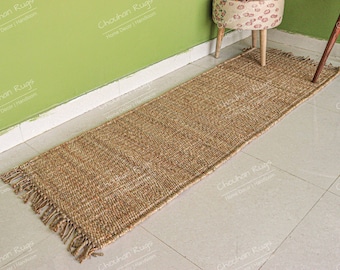Handwoven Hemp Jute Runner Rug | Eco Friendly Natural Fiber Hallway, Entryway & Kitchen Rug