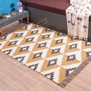 Wool and Jute Rug Handmade, Kilim Dhurrie Rug, Traditional Indian/WOOL JUTE RUGS, Indian Wool Jute Kilim Rug Home Decor Rug