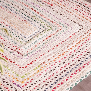 Indian Handmade Multicolor Jute  and Cotton Braided Rectangle Rug Doormat Rug Custom Size Home Decor Rugs Chindi Cotton Rag Rug Boho Decor