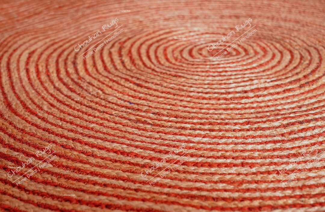 Round Jute Rug Red Handmade Round Jute Rug: Beige With Red Stripes, Boho Doormat, Circle ...