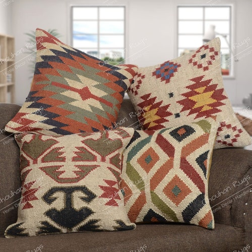 Jute Pillow Indian Handwoven 4 Set of 45x45 Cm Jute Pillow Etsy