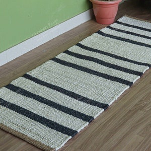 White with Black Stripes Hemp Jute Stair Runner Rug Runners for Hallway Extremely Long Runner Rug Custom Stair Carpet