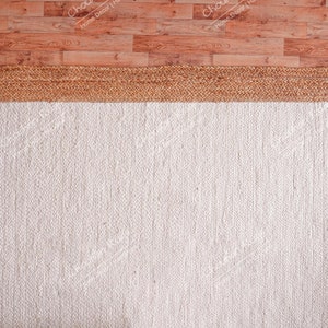 White with Beige Border Handmade Natural Jute Rug, Runner, Doormat Custom Size Rug Rectangle Rug