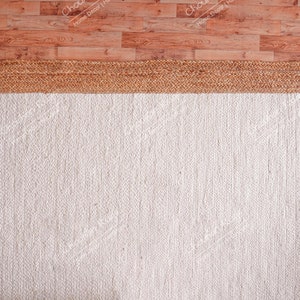 White with Beige Border Handmade Natural Jute Rug, Runner, Doormat Custom Size Rug Rectangle Jute Rug Bohemian Decorative Rug Turkish Rug