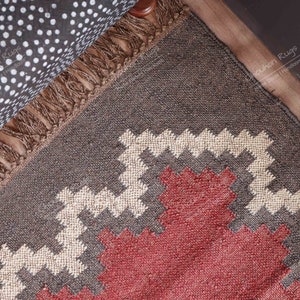 Handwoven Wool Jute Kilim Rug, Handwoven Wool Jute Rug, Kilim Jute Rug, Flatweave Rug, Bohemian Rug, Indian Dhurrie Rug