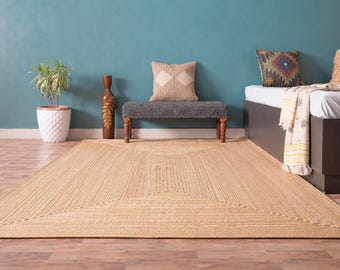 Handmade Natural Solid Jute Rug for Home decor, Living Room Bohemian Large Area Rug, Braided Jute Rug for Bedroom and Porch Area Decor