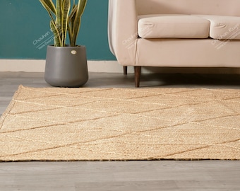 4x6 9x12 10x14 Ft Indian Hand Braided Beige Jute Rectangle Rug and Runner With Diamond Pattern Custom Size Handmade Rugs Living Room Runner