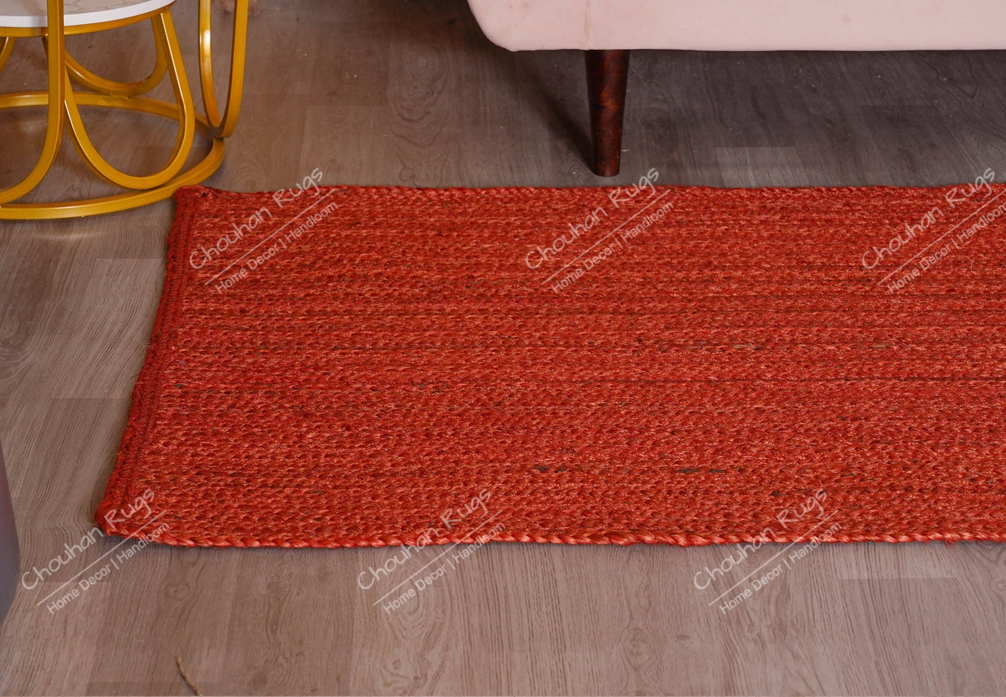 Handgeflochtener Teppich Läufer in Rot / Grün / Orange, Juteteppich,  Florteppich, Boho Teppich Läufer - .de