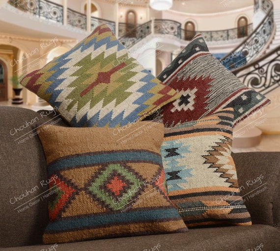 Copricuscino in iuta fatto a mano da 45x45 cm, set di 4 cuscini, set di  cuscini, regali di Natale, copertine Boho, cuscino da lancio, fodera per  cuscino Kilim, cuscino marocchino -  Italia