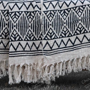 Off White Black Bohemian Handmade Throw, Blankets and Throws, Hand Loomed Cloth Soft Cotton Blanket, Sofa cover, Boho Ethnic Beach Towel