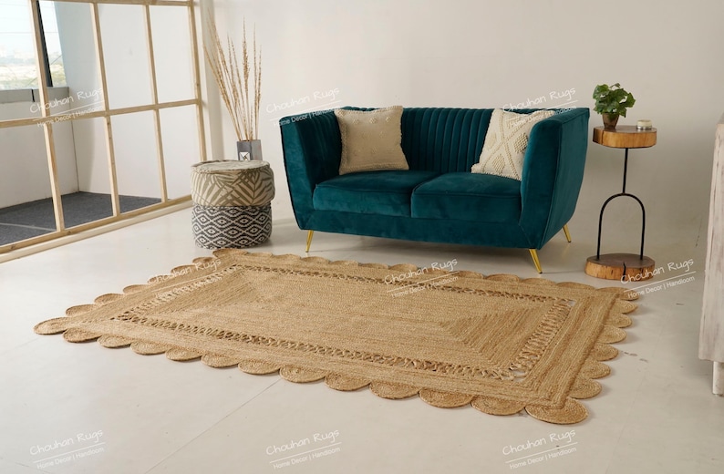 Every Design Scalloped Jute Rug, Hand Braided Natural Jute Rug for