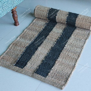 Handgefertigter Teppich Läufer aus Juteteppich: Gestreifter Flurteppich