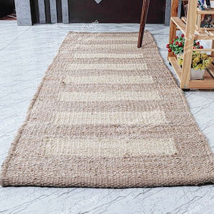 2x5 2x6 2x10 2x20 Ft Sebeka Off White Striped Handmade Tufted Jute Area Hemp Runner Rug Handloomed Rug Natural Fiber Eco Friendly Runner