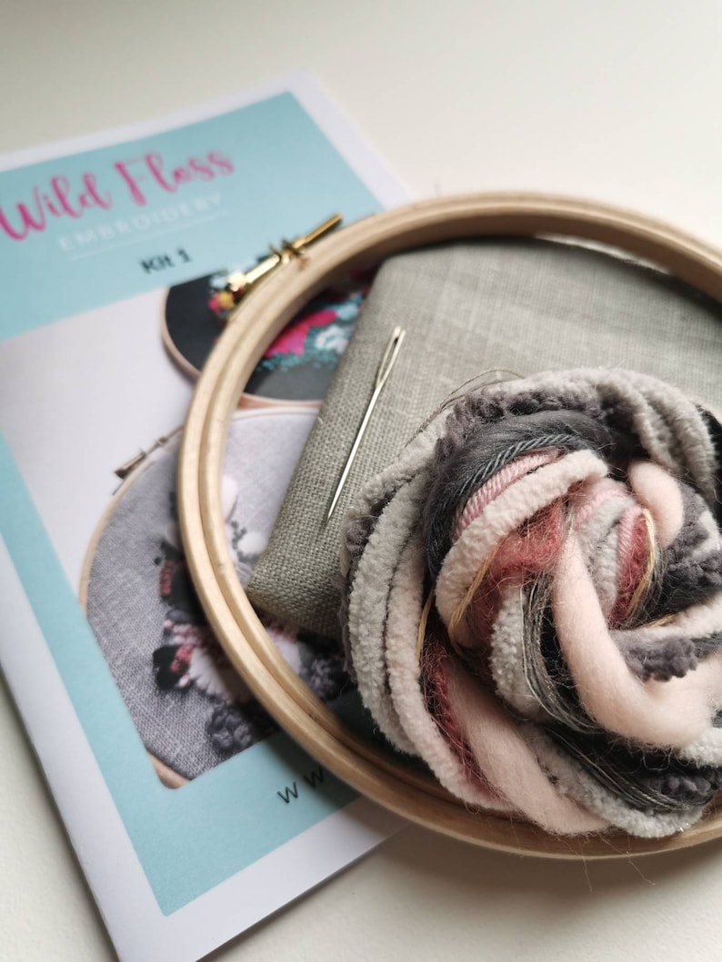 Embroidery Kit Abstract Grey Linen Fabric Wild Floss Etsy