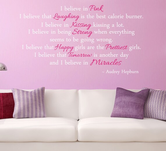 Audrey Hepburn Wall Sticker I Believe In Pink Bedroom Decal Etsy