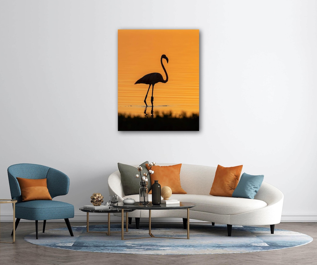 Sunset Silhouette of Flamingo Fine Art Metal Photo Print Wall Art Photo