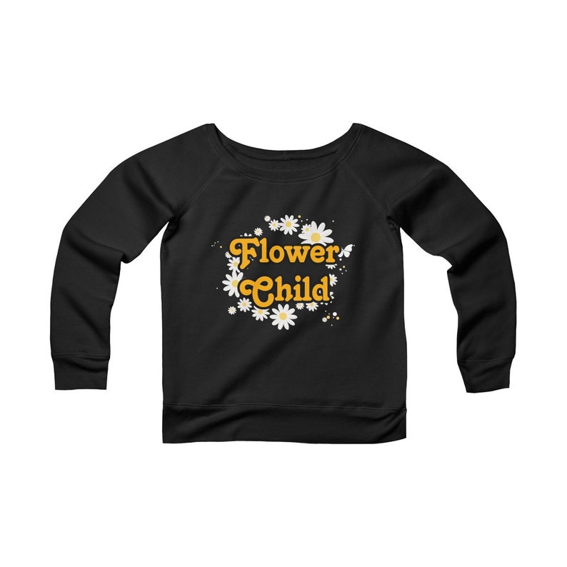 Flower Child Vintage Inspired Off The Shoulder Sweatshirt Wide Neck