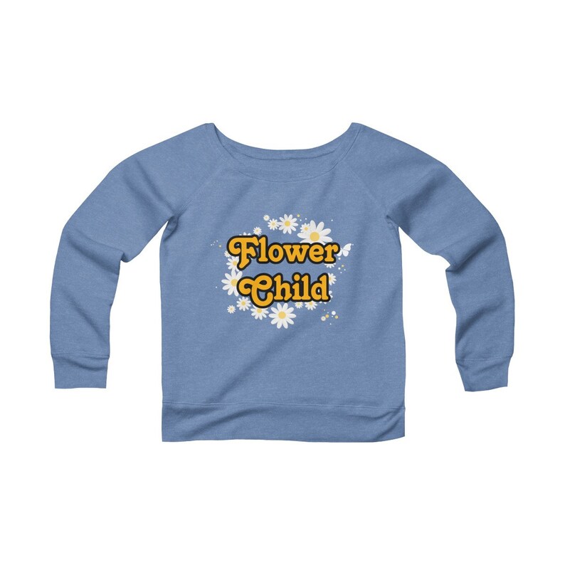 Flower Child Vintage Inspired Off The Shoulder Sweatshirt Wide Neck