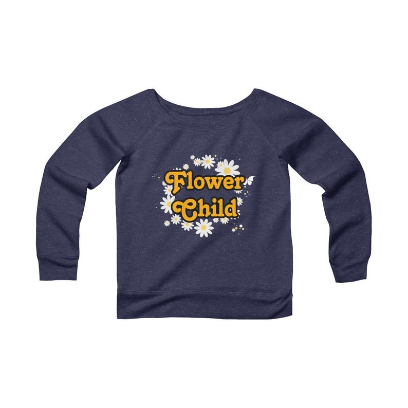 Flower Child Vintage Inspired Off The Shoulder Sweatshirt Wide Neck