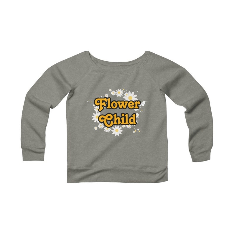 Flower Child Vintage Inspired Off The Shoulder Sweatshirt Wide Neck