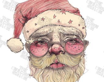 Rockstar Santa Illustration PNG Commercial License Included, Sublimation Digital Download, Christmas PNG, Pod PNG, Print on demand