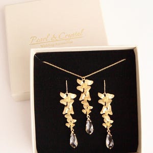 Boucles d&#39;oreilles de mariée en or, longues boucles d&#39;oreilles de mariée en or, bijoux de mariée en or, bijoux de mariage en or