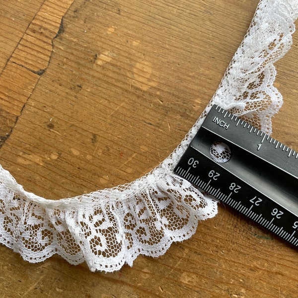 1" WIDTH White pleaded Lace frilly trim for sewing projects & crafts,Vintage white trim gathered lace for making  dolls or children clothing