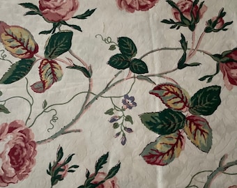 2 yards Floral Print Cotton Jacquard Fabric: Pink, Yellow, Green - 57" Wide
