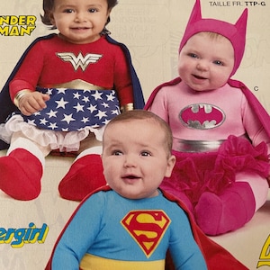 SIMPLICITY Schnittmuster 8193 Babykostüme inspiriert Super Girl, Schnittmuster Babykostüm Wonder Woman, Batgirl-Kostüm Schnittmuster, Kostüm-Schnittmuster