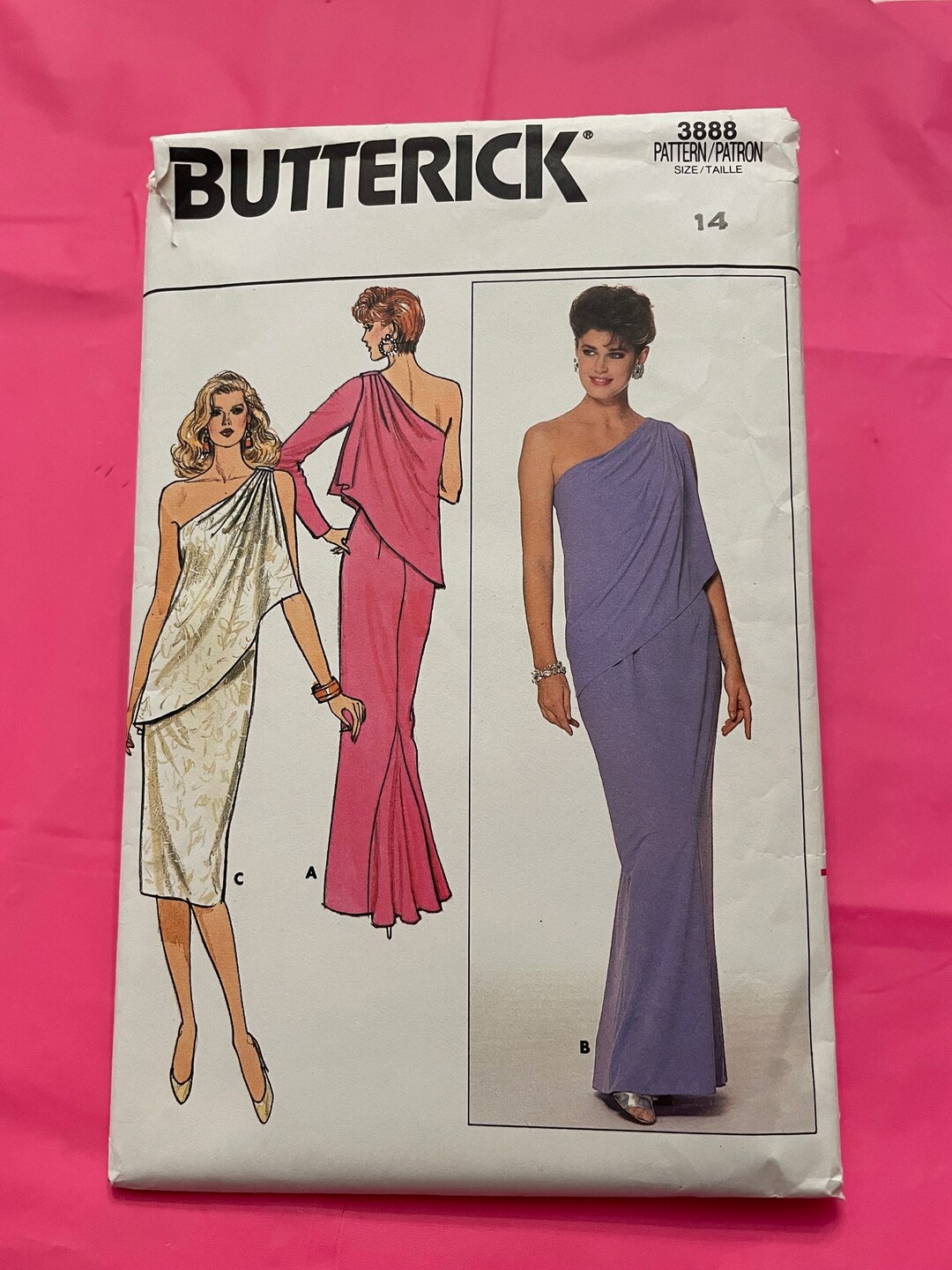 BUTTERICK Pattern 3888 Misses Evening Dresses One Side Shoulder Length ...