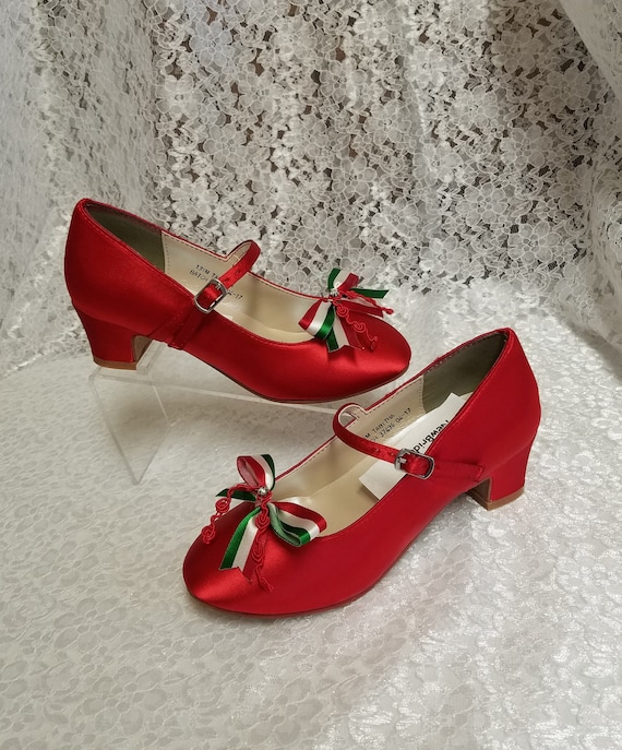 GIRLS SPANISH STYLE BOW SHOES MARY JANE WEDDING BRIDESMAID LOW HEEL SHOES Sz 8-3