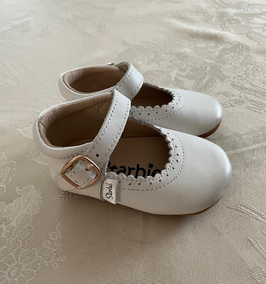 White Baby Shoes Mary Jane Upper SOFT Leather and Leather and Man Made ...