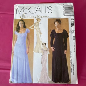 McCall's pattern 4296 Evening long flattering dresses pattern Size 12 to 18 dresses  with sleeves A-Line with Princess seams gathered front