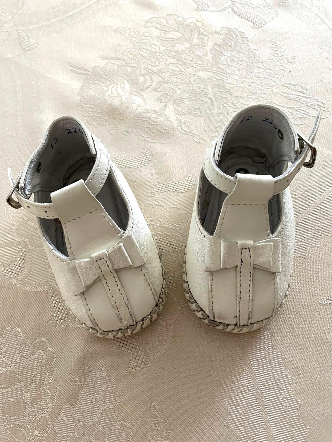 VINTAGE White Baby Shoes With Strap Upper SOFT Leather & Leather and ...
