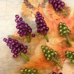 2 Miniature acrylic grapes BUNCHES purple or green for crafts, making lapel pins grapes purple green, mini grapes acrylic approx 2 1/2&quot; long