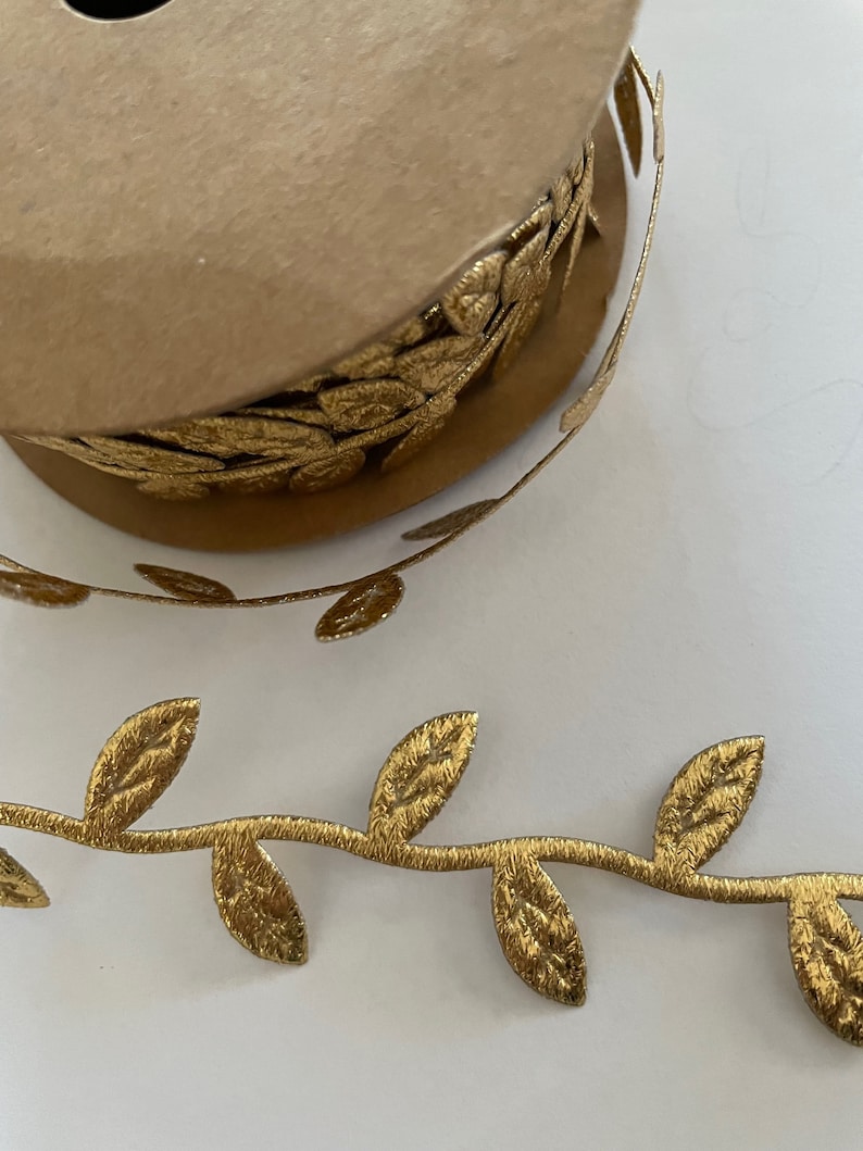2 Yards Gold Leaves Vine Trim, 3/4 Gold Leaves Fabric Trim for Card
