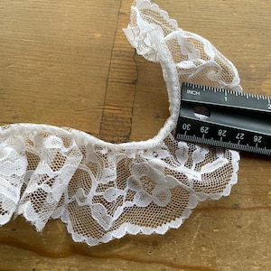 White Gathered Lace Trim: 1 3/8&quot; Wide, 21&quot; Piece