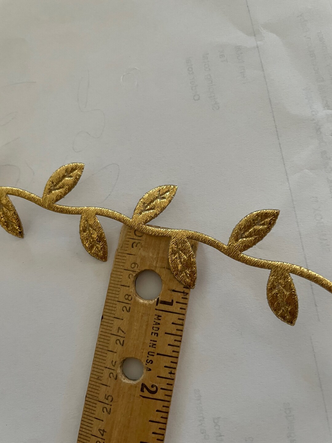 2 Yards Gold Leaves Vine Trim, 3/4 Gold Leaves Fabric Trim for Card