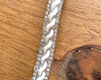 9" inches Rhinestone Trim:  24.5" inches White Geometric Pearl Center, Bridal Hair Accessories