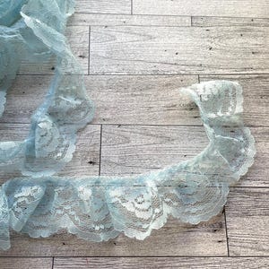 2" wide lace trim BLUE  vintage lace for sewing project, Blue lace trim pleated for lingerie,Blue lace for doll clothes making frilly lace,