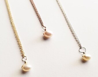Everyday Pearl Necklace  your choice of  Gold | Rose Gold | Sterling Silver|Dainty Necklace |Simple Necklace |Delicate Necklace Kasumi Pearl