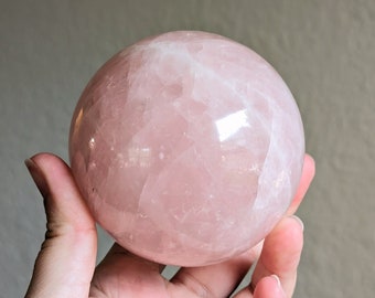 Large Rose Quartz Sphere with Rainbows | Polished Crystal Ball for Display
