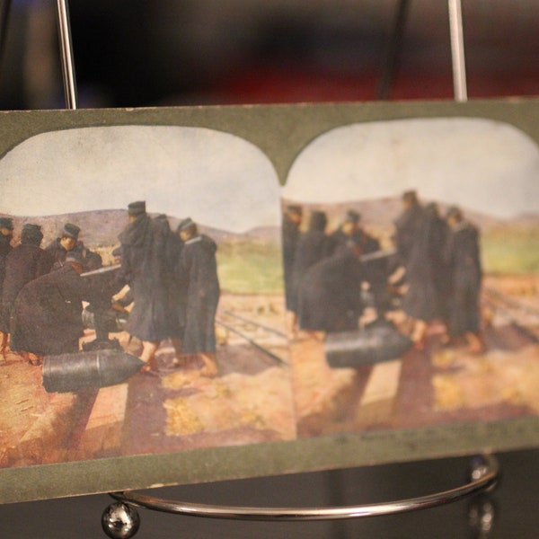 1905 Japanese Soldiers Loading 500 Pound Shells - Russo-Japanese War T.W. Ingersoll Stereoscope Card