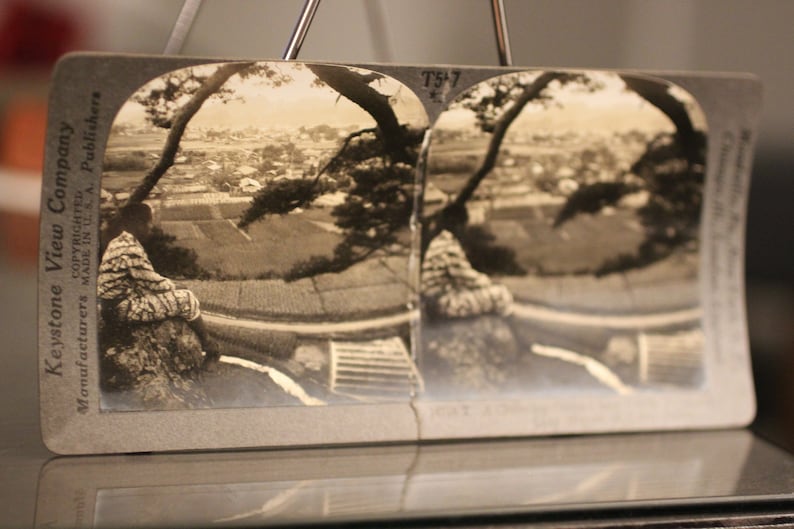Cartão de visualização estereoscópio antigo Scenic Kiriu, Japão Keystone View Company - Fotografia de paisagem vintage imagem 1